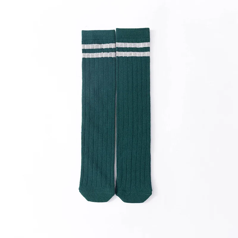 green gray stripes Хлопковые гетры в полоску для школьников, Skarpetki Meias детские гольфы для девочек, длинные гольфы для мальчиков, kniekousen meisje - Цвет: green gray stripes