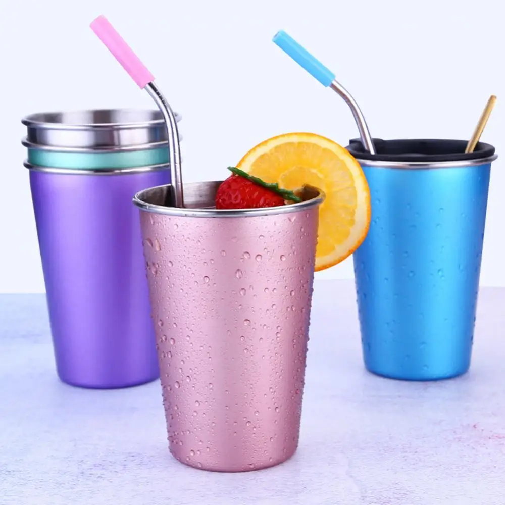 

50%HOT500ml Stainless Steel Coffee Mug Beer Tea Milk Travel Hand Large Cup Straw Lid