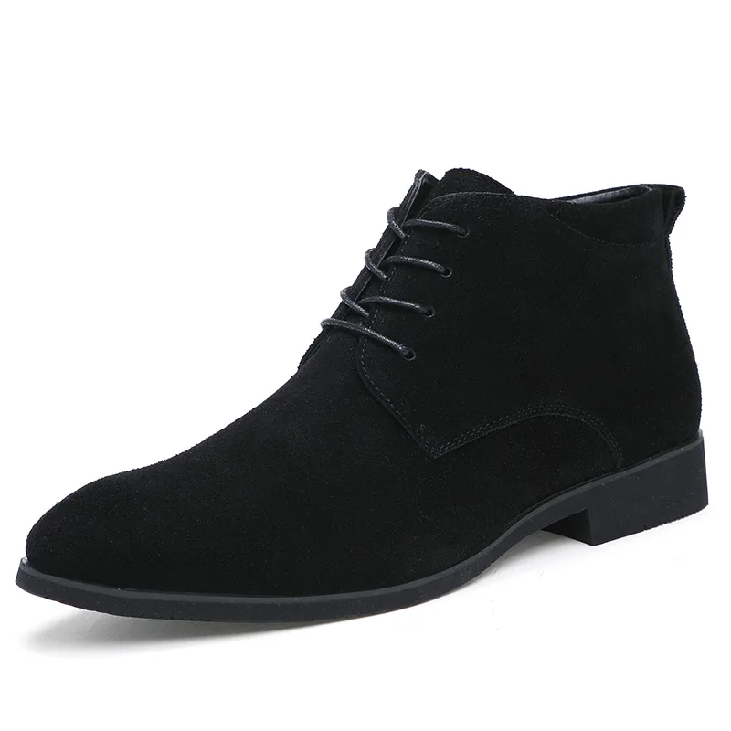 

Plus Size 38-48 Flat Heel Pointe Toe Ankle Boots Men Shoes Fall Winter 2021 Lace up Flock Short Snow Boots Man Plush Fur Boots