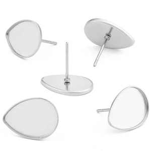 Подставка для сережек-кабошонов из нержавеющей стали, пустое основание 10*14 мм, в форме слезы, закрепляющийся лоток для изготовления ювелирных изделий сделай сам, аксессуары для бижутерии, 40 шт.