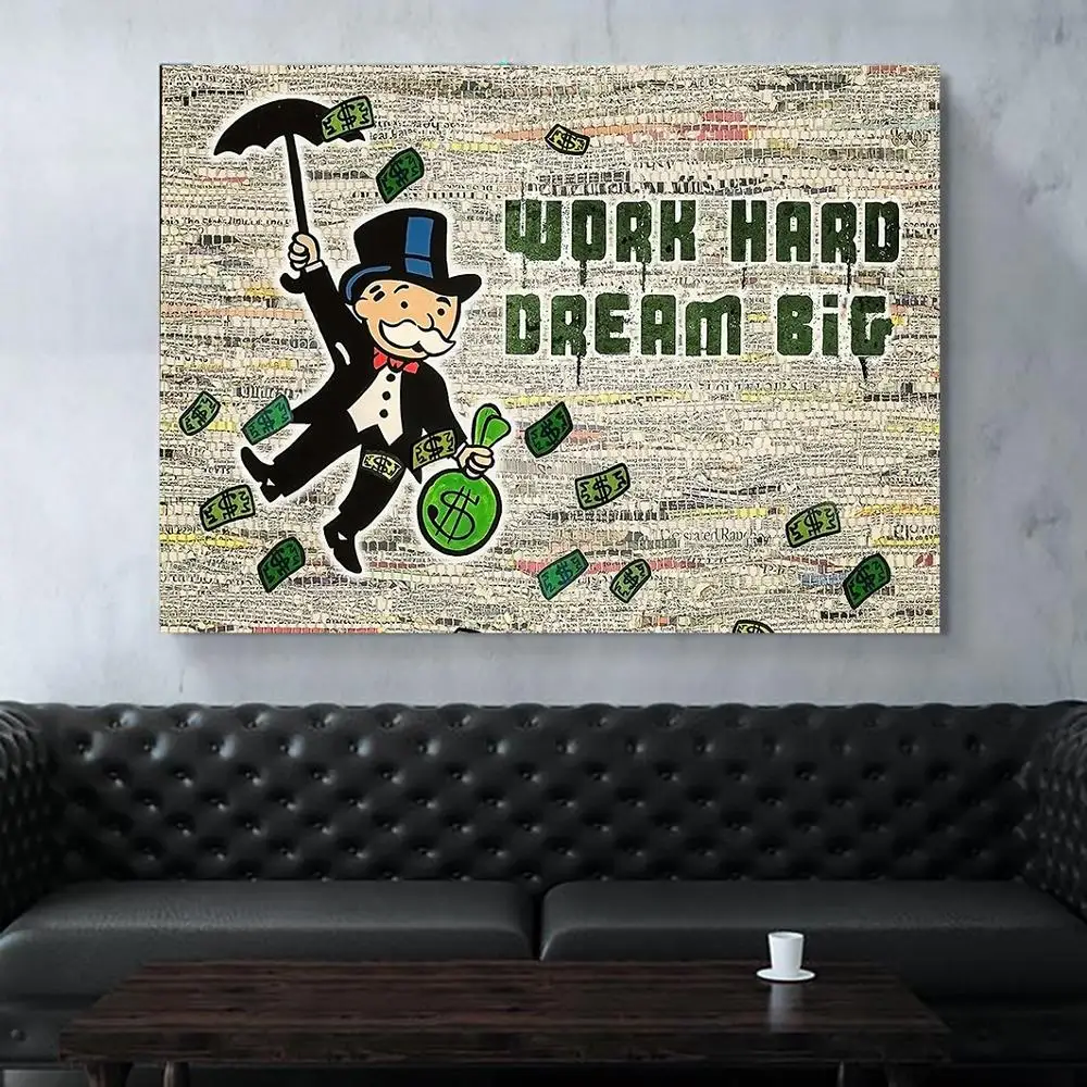 Большая Картина на холсте «работа усердная мечта», Настенная картина, Мультяшные ролевые картины, домашний декор, деньги, модульный плакат для рамки спальни Большая Картина на холсте «работа усердная мечта», Настенная картина, Мультяшные ролевые картины, домашний декор, деньги, модульный плакат для рамки спальни