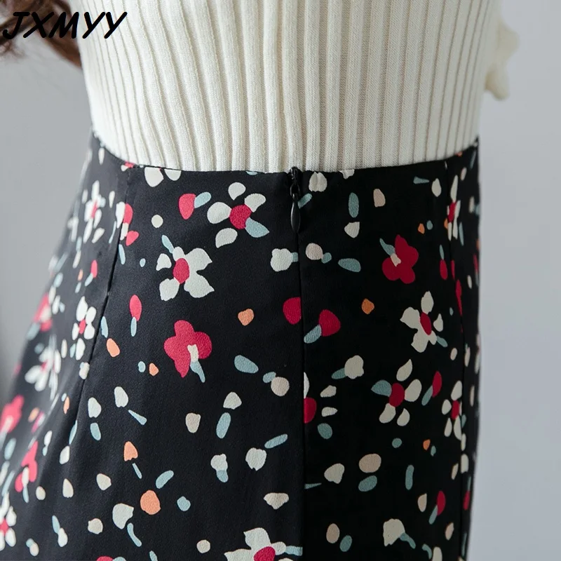 

2021 new summer chiffon floral a-shaped fashion design slim thin section elegant thin package hip high waist skirt JXMYY