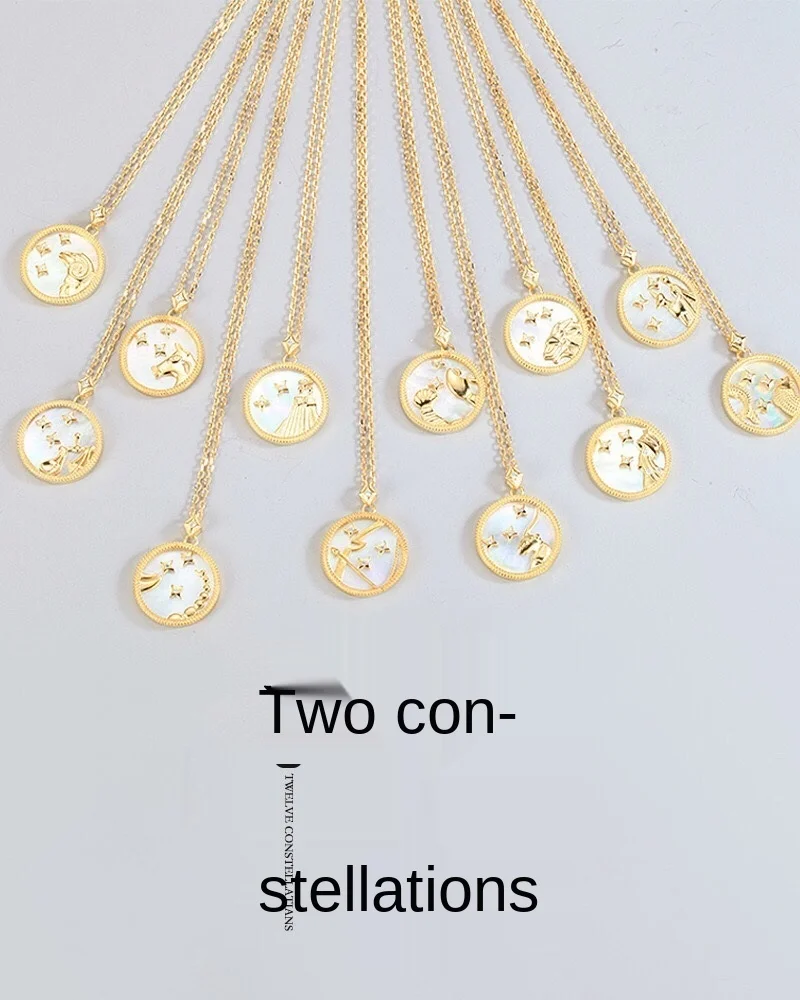 

12 Constellation Enamel Necklace Coin Clavicle Chain Popular Brand Student round Plate Girlfriends Ornament