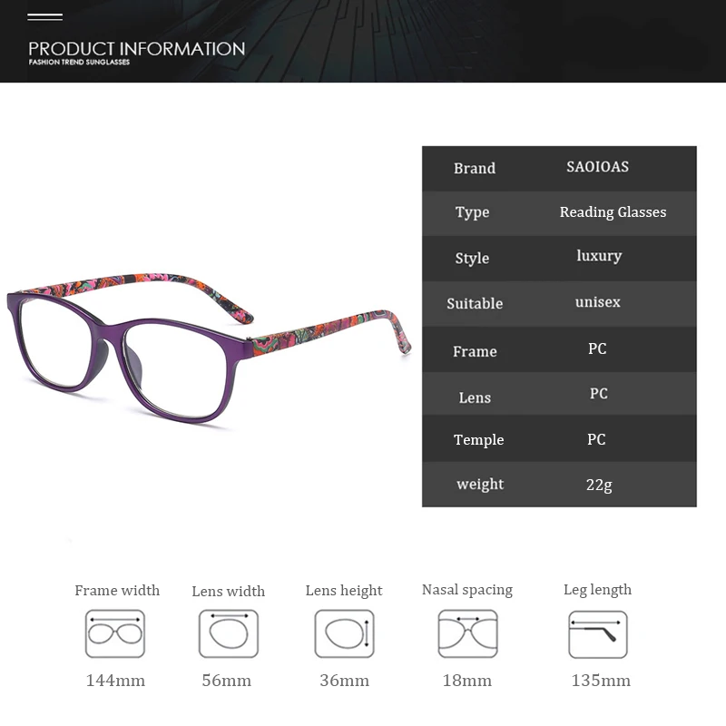 Мужские и женские очки для чтения SAOIOAS квадратные в стиле ретро с цветочным