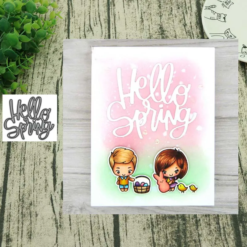 Металлические штампы с буквами Hello spring штампованные для украшения скрапбукинга