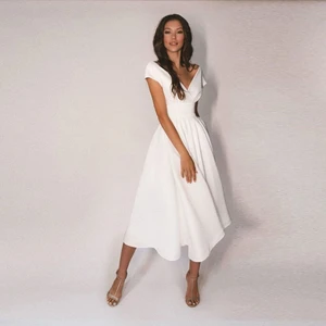 V-Nevk Short Wedding Dresses 2021 White Simple For Women Cap Sleeve Backless Bridal Gowns Cute Robe 