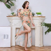 new style belly dance costume woman wear dancing practice suit girl colorful high split skirt belly dance tops dress
