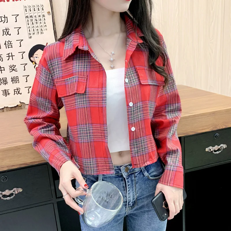 Платье 2020 костюм-платье в клетку короткий росы пупка рубашка кардиган отворот Ins