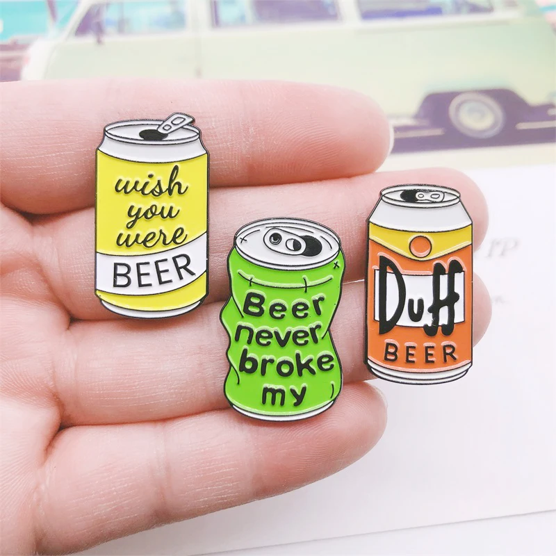 Креативная забавная эмалированная брошь в форме банок пива Значки из сплава
