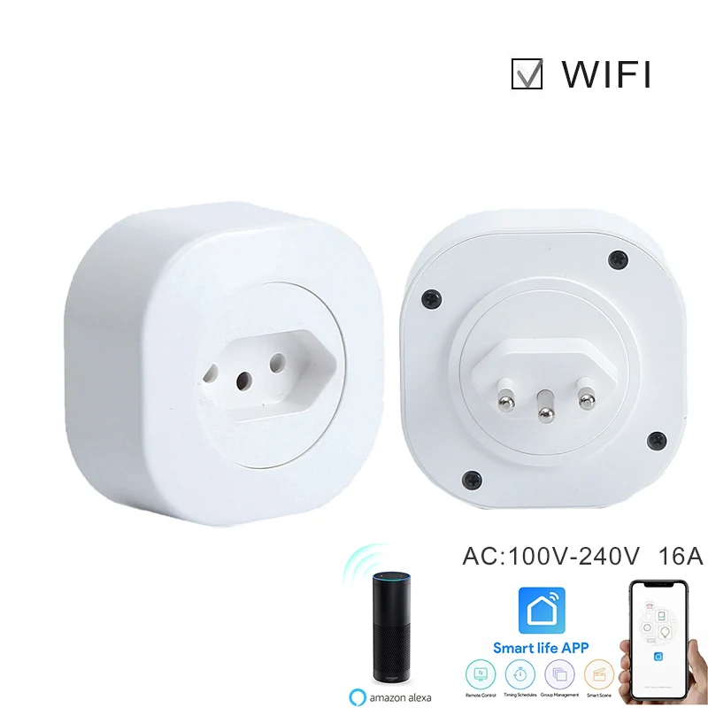 

Brazil WIFI smart plug tuya APP control supports alexa voice control AC110V-240V home electrical appliances control plug