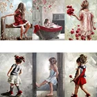 AMTMBS, картина цветочное красное платье для девушки, Картина масло, ручная роспись на холсте, уникальный подарок, домашний Настенный декор