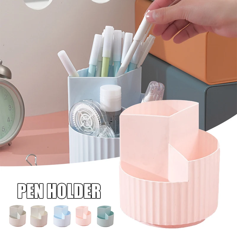 

3-grid Desktop Pen Holder Plastic Multi-function Pencil Case Desk Pen Organizer For Office School Home Supplies Home Office
