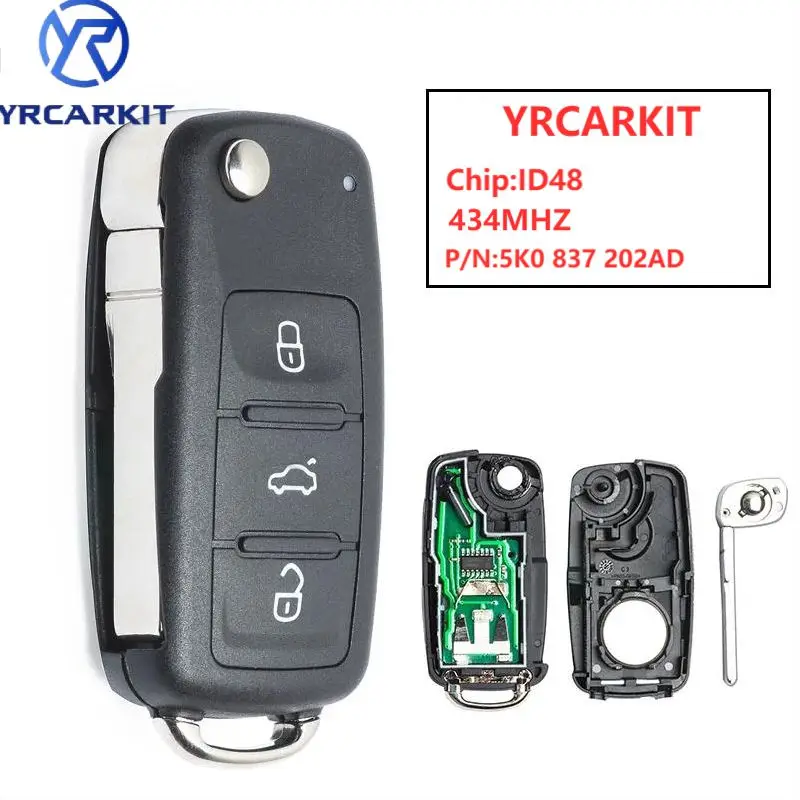 

Дистанционный ключ-брелок от машины 3 кнопки 434 МГц ID48 для VW Volkswagen Toureg Beetle Golf Jetta 5K0 837 202 AD