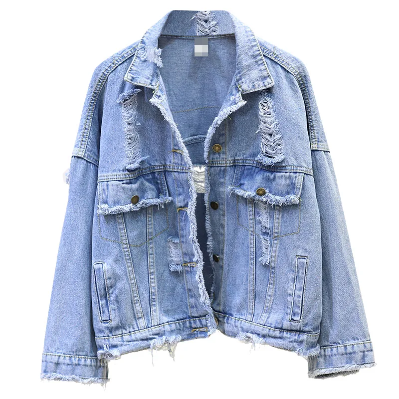

Women's Denim Jacket 2020 Spring Autumn Fashion Holes Female Long Sleeve Casual Overcoat Vintage Jean Coat Jaqueta Feminina P568
