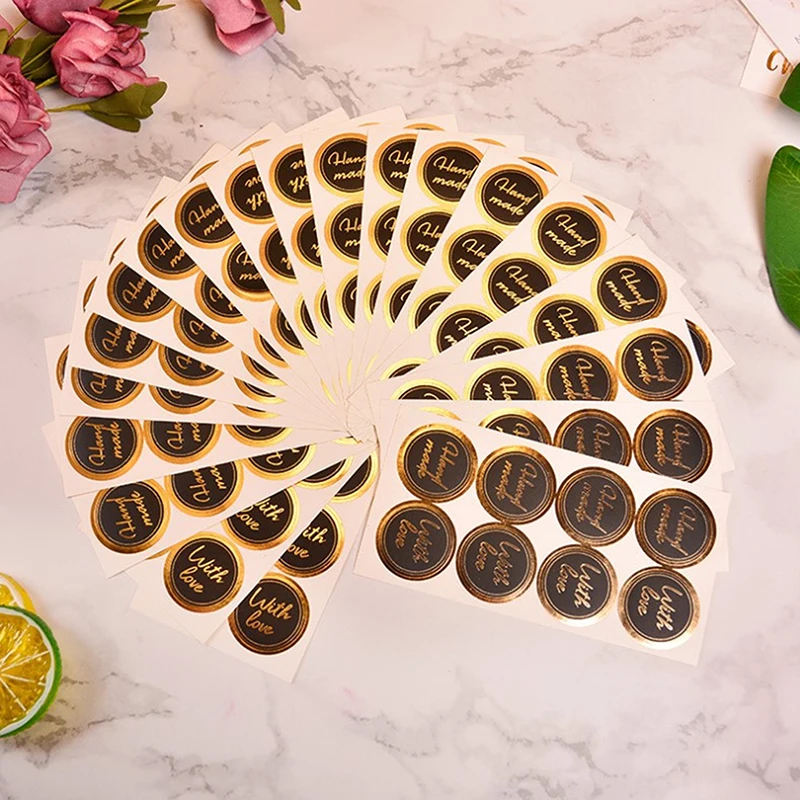 

80 Pieces Of Hot Stamping Round Baking Stickers Black Round Hot Stamping 3 Cm Wedding Party Gift Baking Stickers