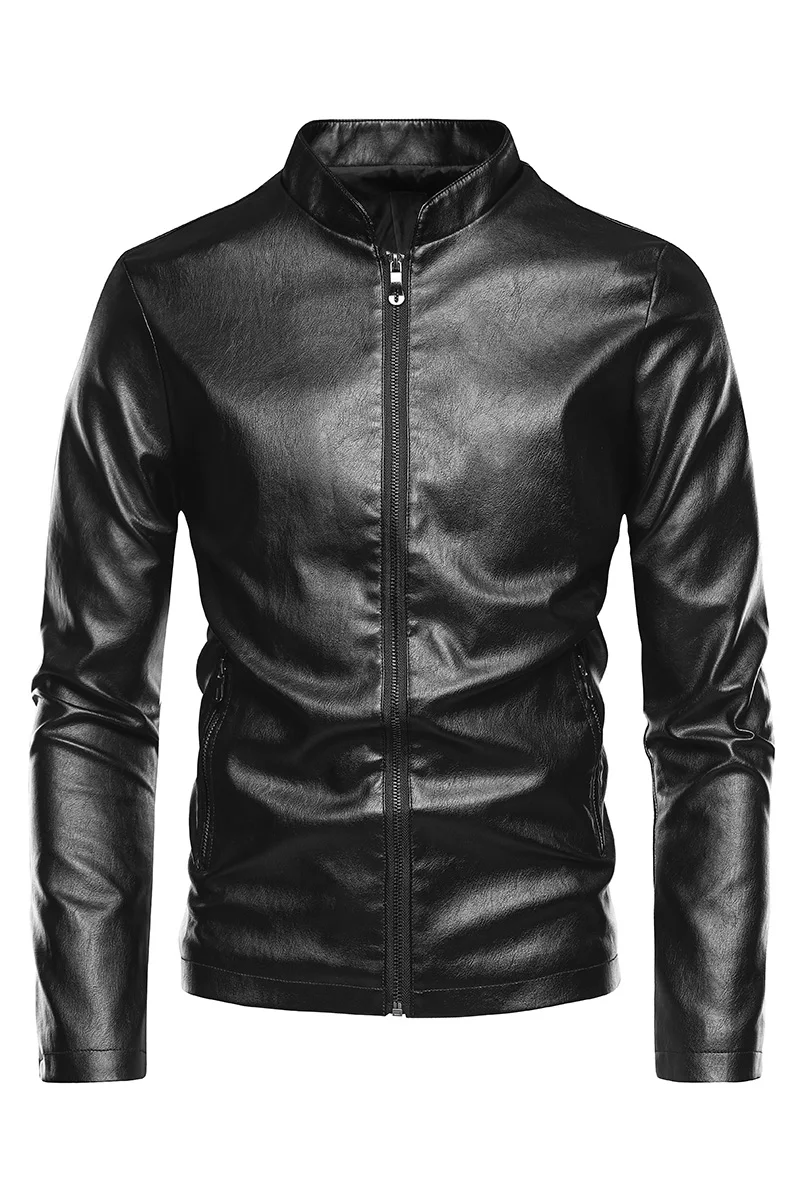 Мужская мотоциклетная куртка из ПУ кожи с воротником стойкой|Куртки