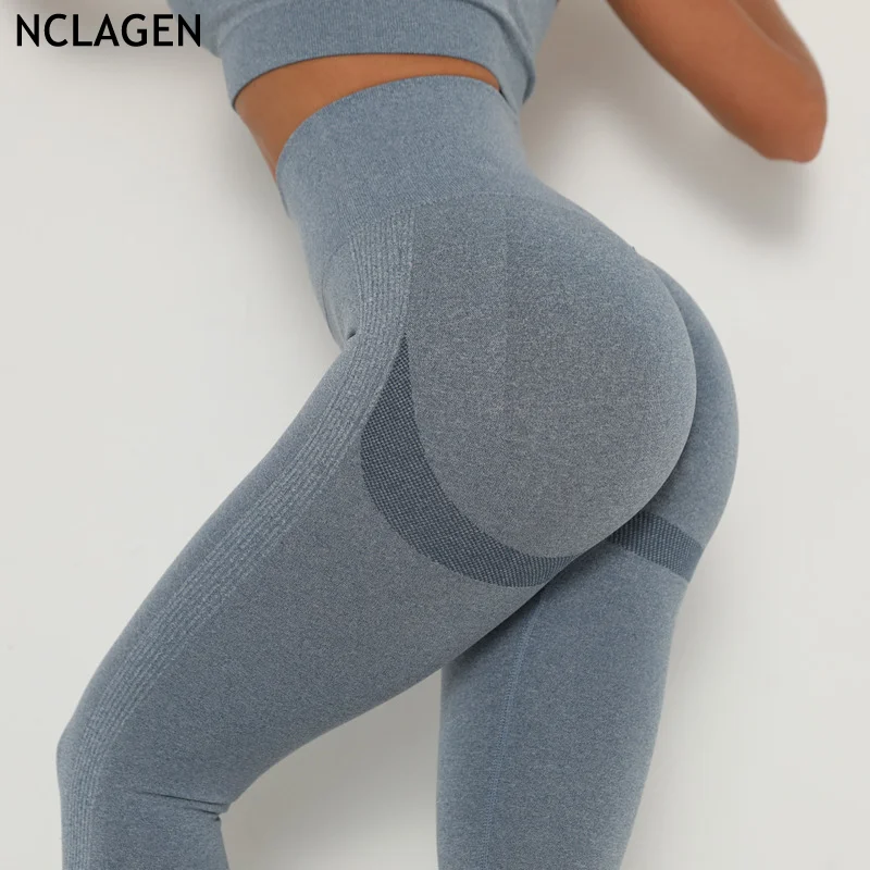 NCLAGEN бесшовные трикотажные штаны для йоги спортивные женские леггинсы фитнеса