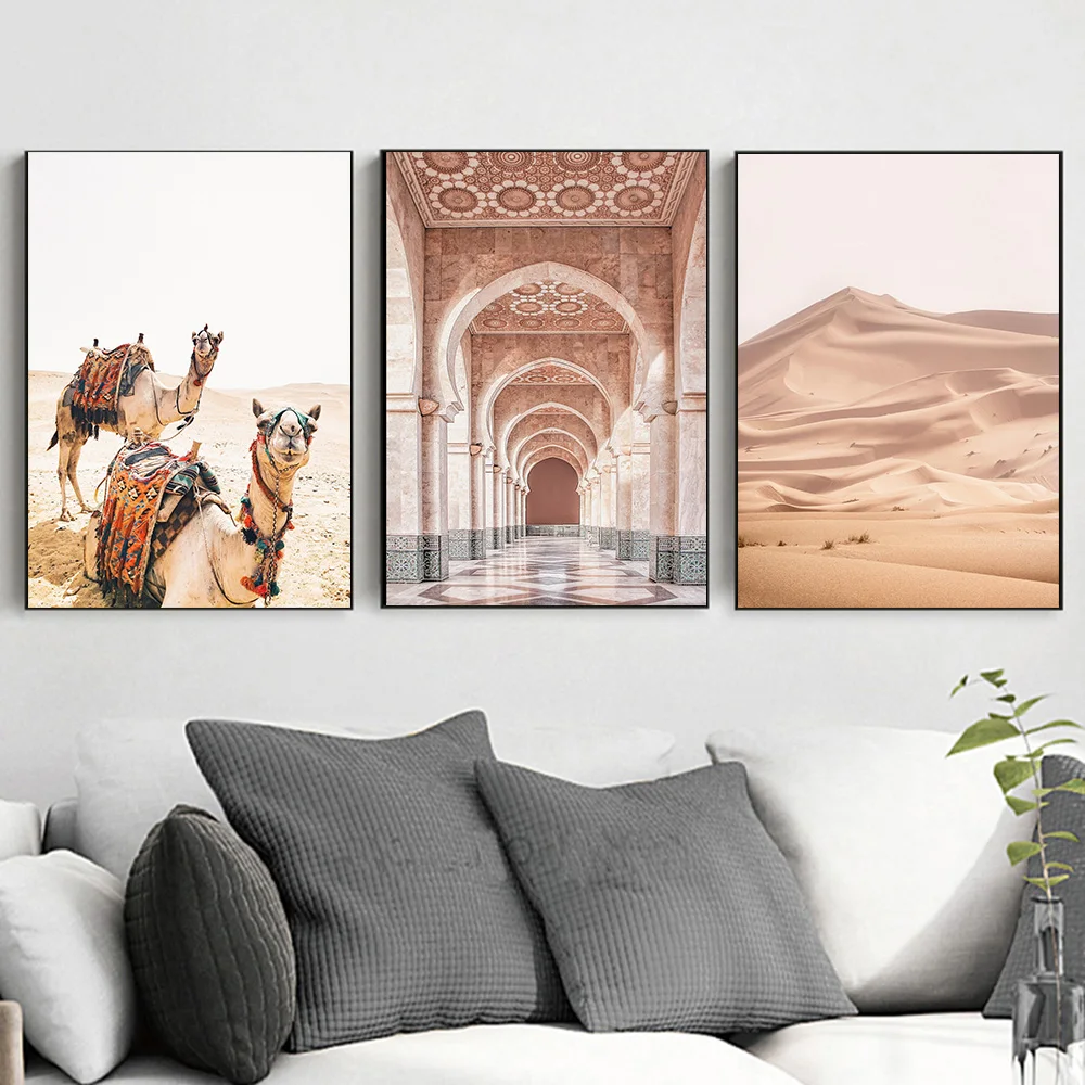 

Desert Scenery Wall Art Canvas Painting Camel Nordic Poster Landscape Corridor Wall Pictures For Living Room Home Decor Unframed