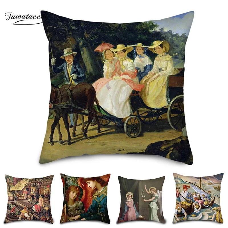 

Fuwatacchi Painting Pillow Case Portrait Style Cushion Cover Home Decorative Pillows Cover Throw Pillow for Sofa Bedroom 2019