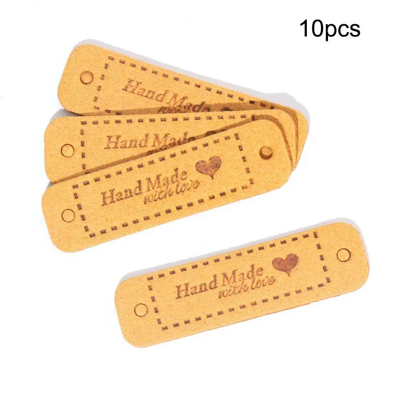 10Pcs/Pack Label Handmade Love Heart leather Two-Hole Embossed Suede Leather Tag Hat Clothing Apparel decoration Accessories - купить по