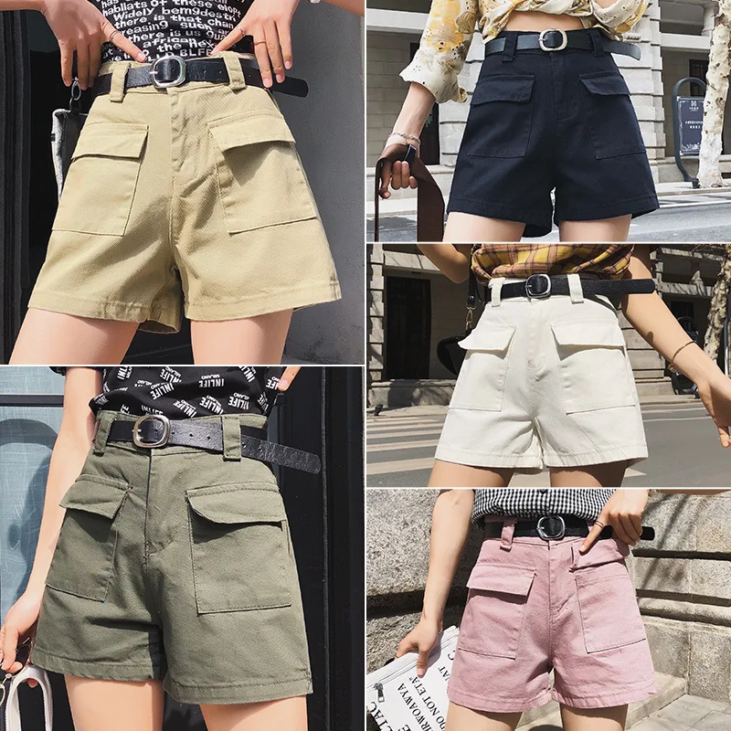 Шорты женские джинсовые с широкими штанинами повседневные штаны завышенной