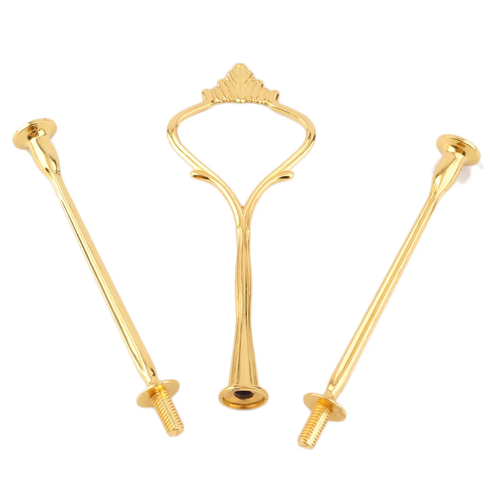 

3 Tier Hardware Crown Cake Plate Stand Handle Fitting Wedding Party Golden Plated Decorating Stand Platform Cupcake Stand