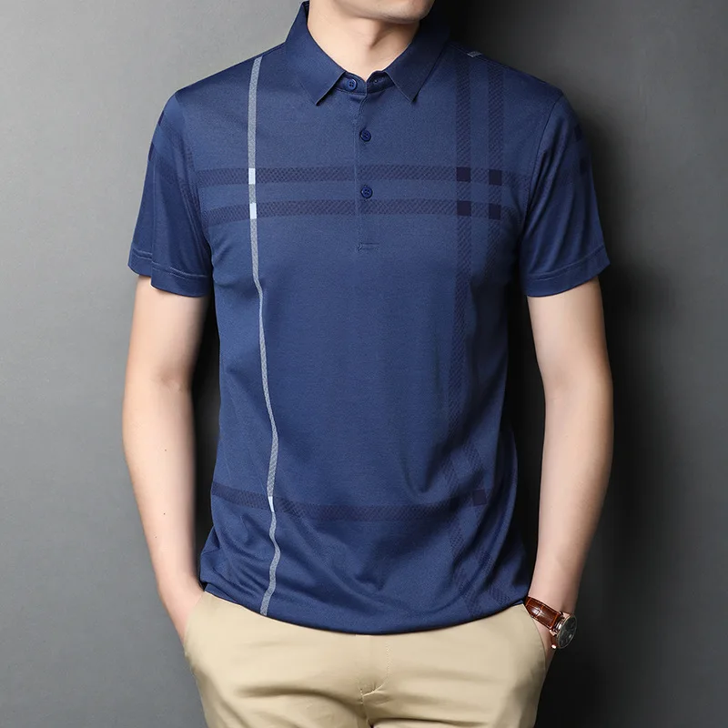 

2021 New Summer Polo Shirts For Men Striped Printed Luxury Brand Design High Quality Short Sleeve Poloshirt Business Casual Tops
