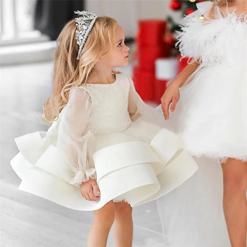 

Ivory White Puffy Baby Girl Dress Birthday Party Gown Kids Clothes for Ceremony Photography Props 1-14Y