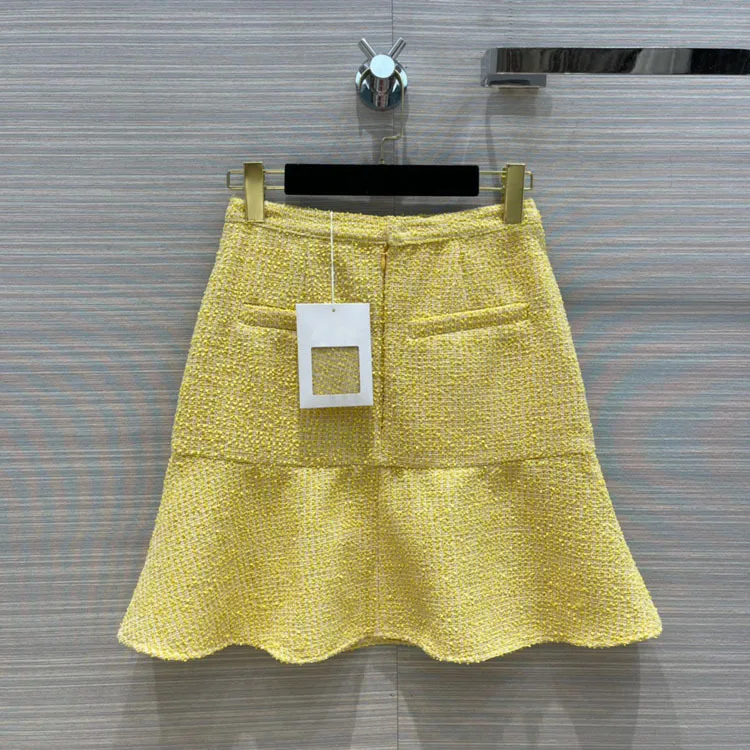 High-end Brand Yellow Skirts for Women Summer 2020 Preppy Style A Line Tweed Skirts Top Quality Fashion High Waist Skirts Lady