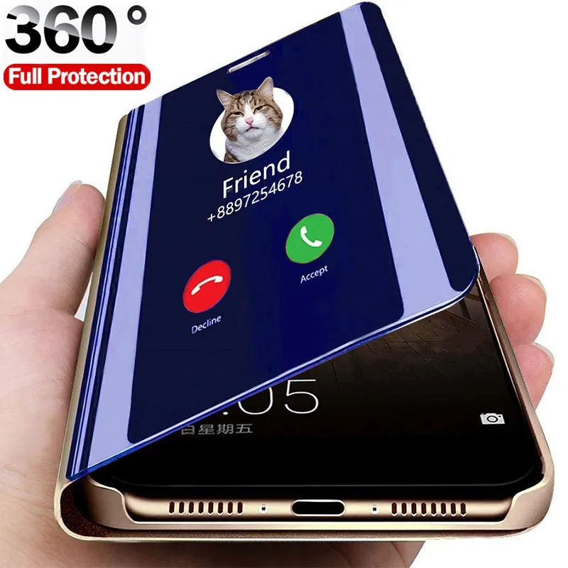 

Luxury Mirror Flip Case For Samsung Galaxy A50 A51 A42 A21s A70 A71 A52 A72 5G Note 20 Ultra 9 10 S21 S20 S8 S9 S10 Plus Cover