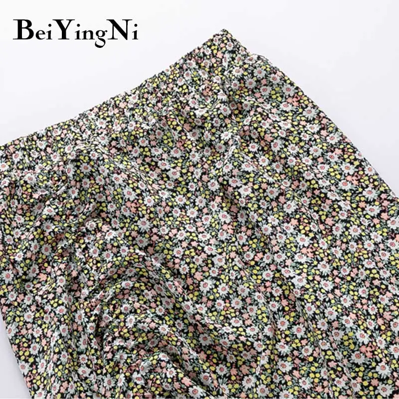 

Beiyingni 2021 Summer Chiffon Woman Skirt Floral Printed Drawstring Irregular Fashion Skirts Womens Casual Vintage Falda Clothes
