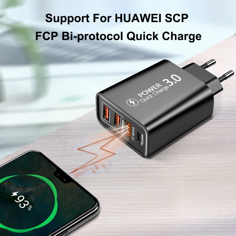 5a 30w 4 ports usb charger quick charge fast wall charger for xiaomi iphone11 portable phone charger qc 3 0 adapter euus plug free global shipping