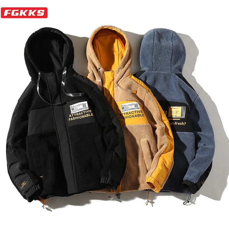 FGKKS Брендовые мужские куртки из плюшевой ткани мужская теплая куртка модные