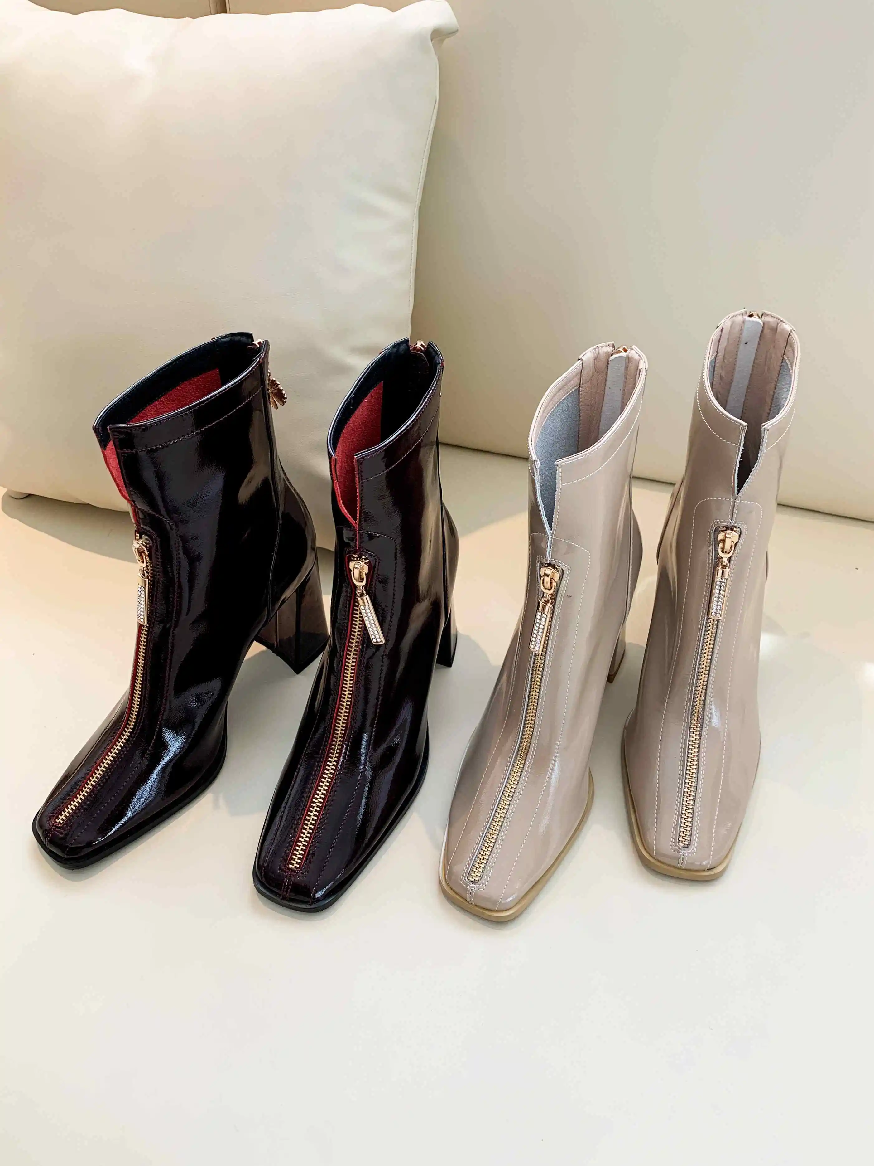 

Vichelo Hot winter boots split leather high street fashion square toe super high heel zipper gentlewomen mature ankle boots L20