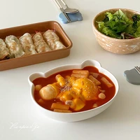 cute bear tableware simple solid color dessert plates instant noodle bowl ceramic european style western food plate vajilla