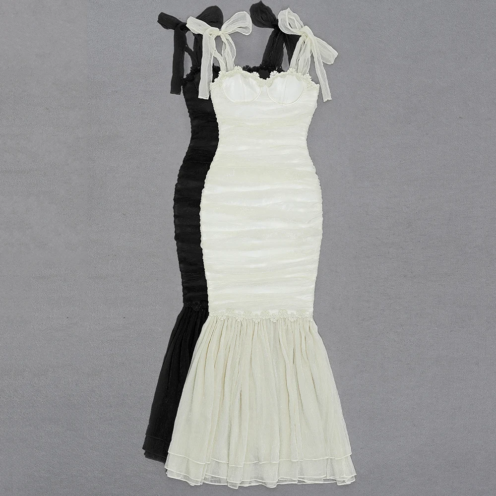 

Women Summer Sexy Sleeveless Mesh Maxi Long Black White Bodycon Bandage Dress 2021 Ladies Elegant Evening Party Club Dress