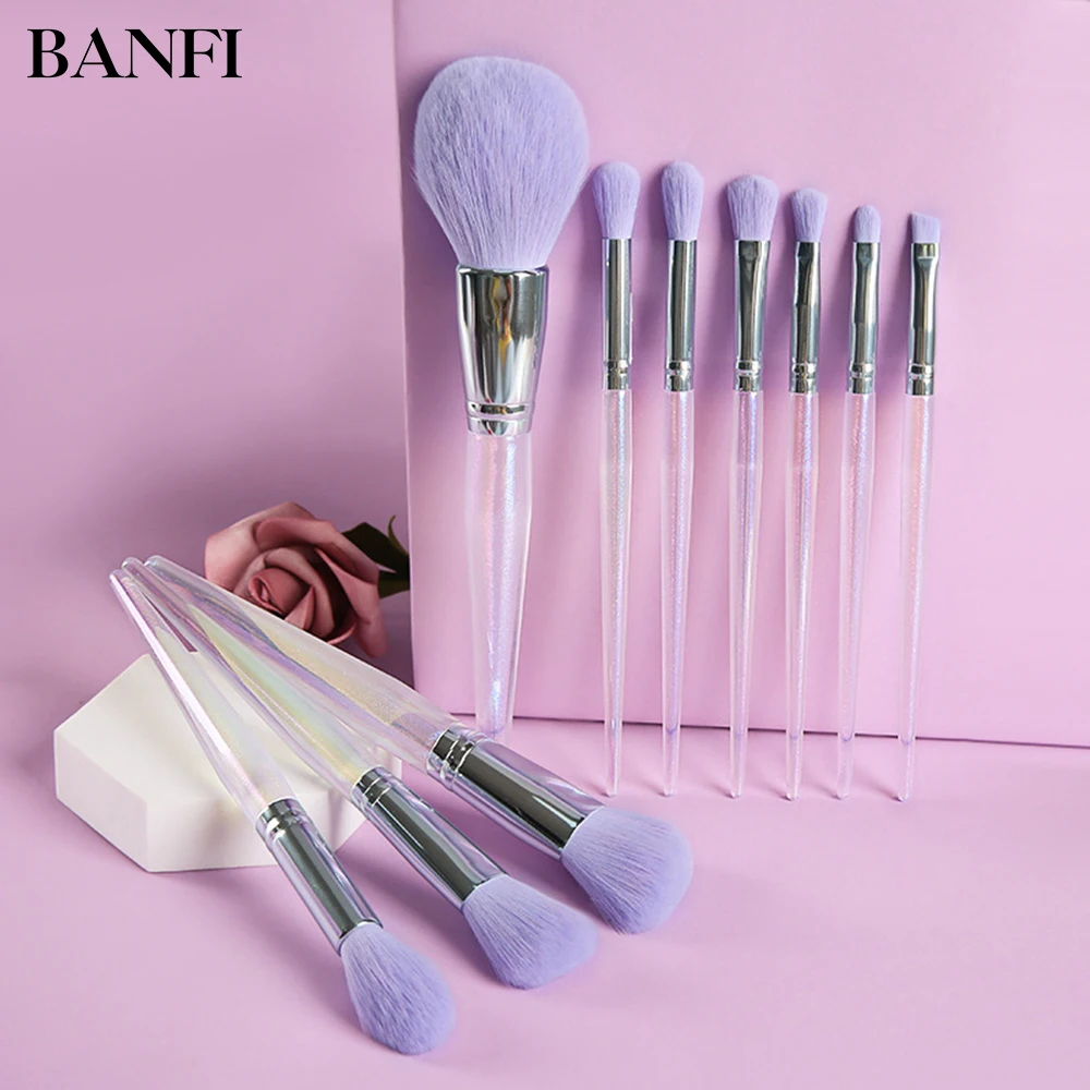 

BANFI 10pcs High Quality Purple Makeup Brushes Set Cosmetics Foundation Eyeshadow Blush Crystal Handle Beauty Make Up Tools Kits