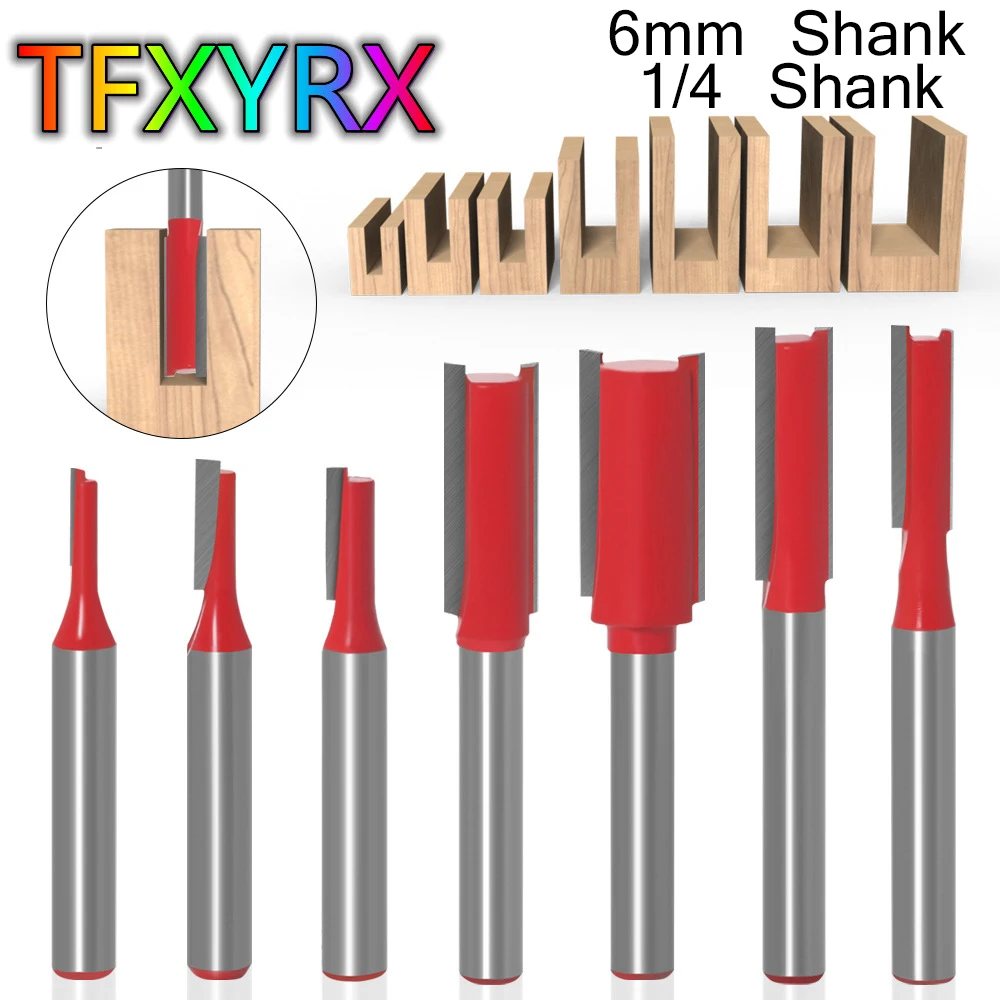 

7pcs 6mm 1/4inch Shank Straight Router Bit Set Single Double Flute Milling Cutters for Wood Woodwork Tools Tungsten Carbide