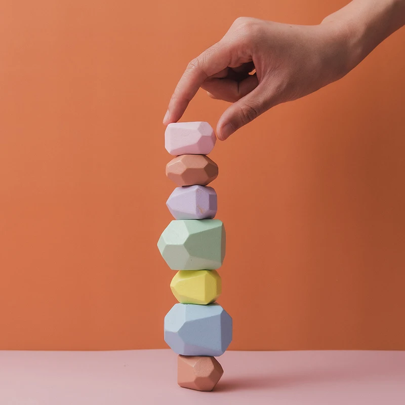 Строительный блок деревянная детская игрушка jenda цветные камни креативные