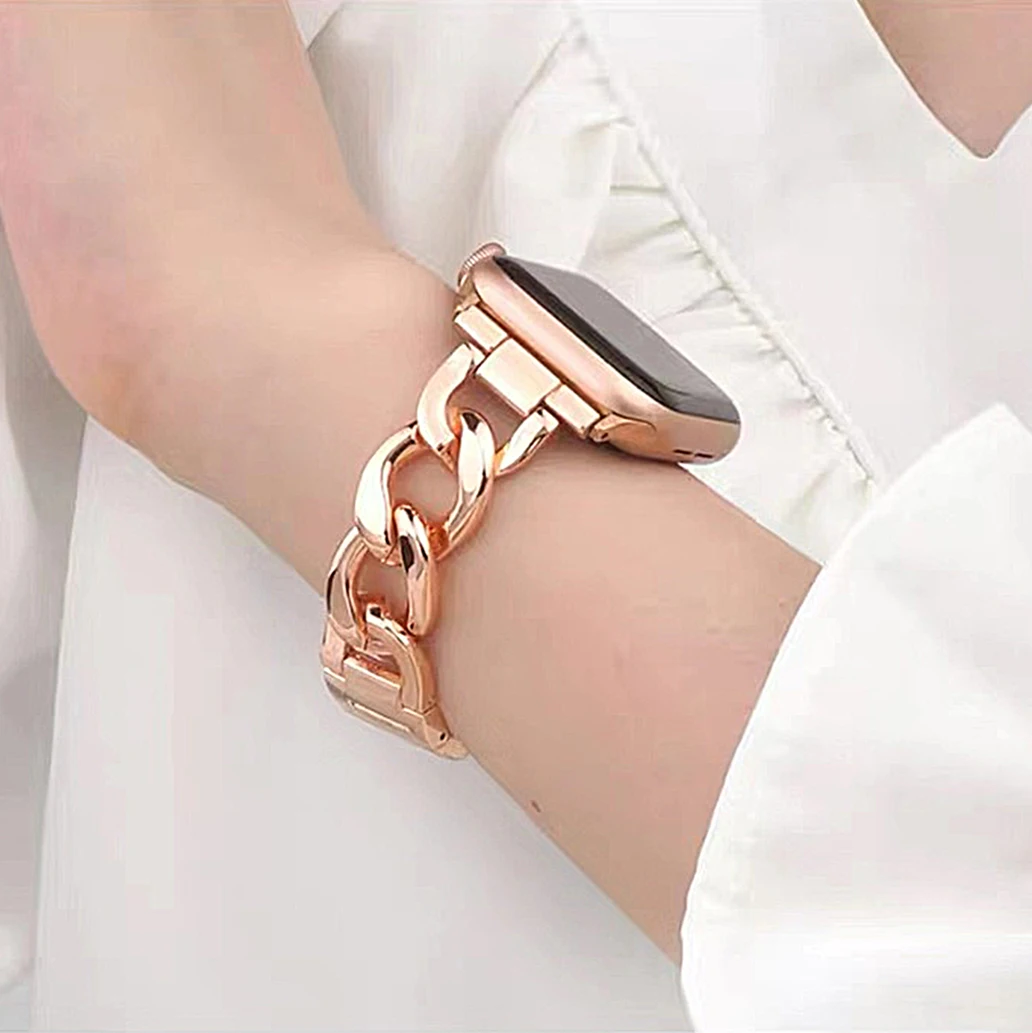 

Stainless Steel Band for Apple Watch 7 6 SE 5 45 40 41 44 Watchband Bracelet for Iwatch Series 3 2 38 42mm Rosegold Silver