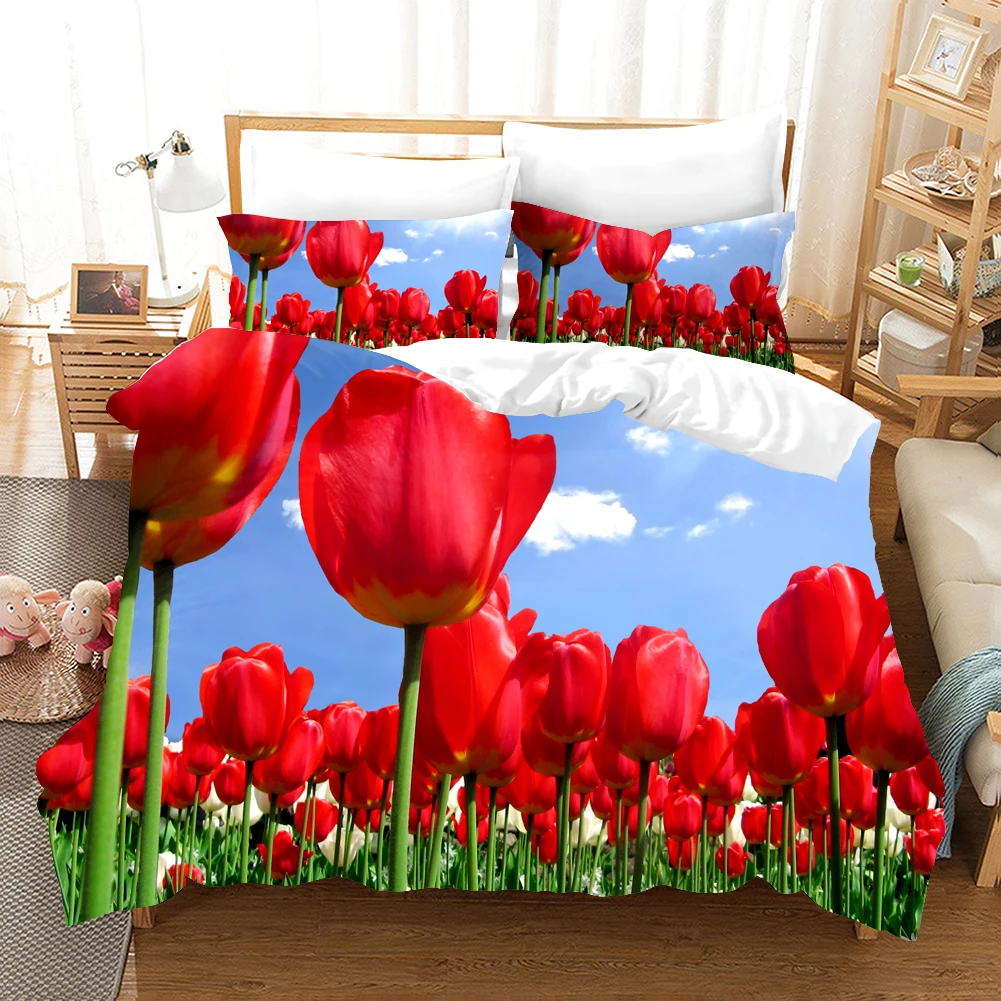 

Colorful Tulip Bedding Set Customized Bed Set Flowers Comforter Bedding Sets Luxury Decor Home Textiles Dropshipping