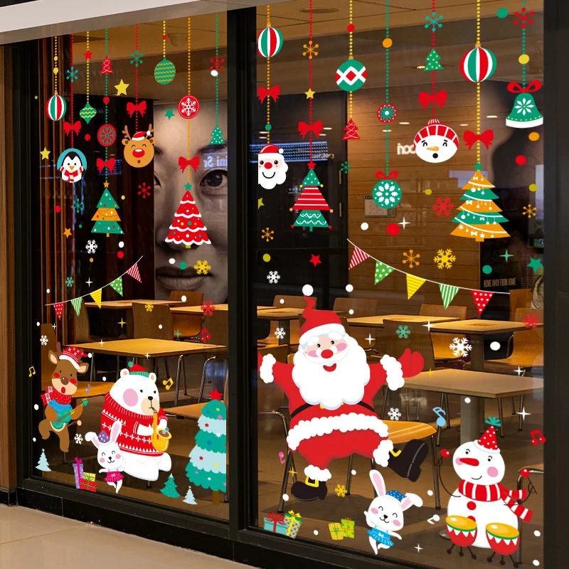 

Christmas Window Stickers DIY Santa Claus Snowman Ornaments Wall Decals for Living Room Glass New Year Festival Home Decoration