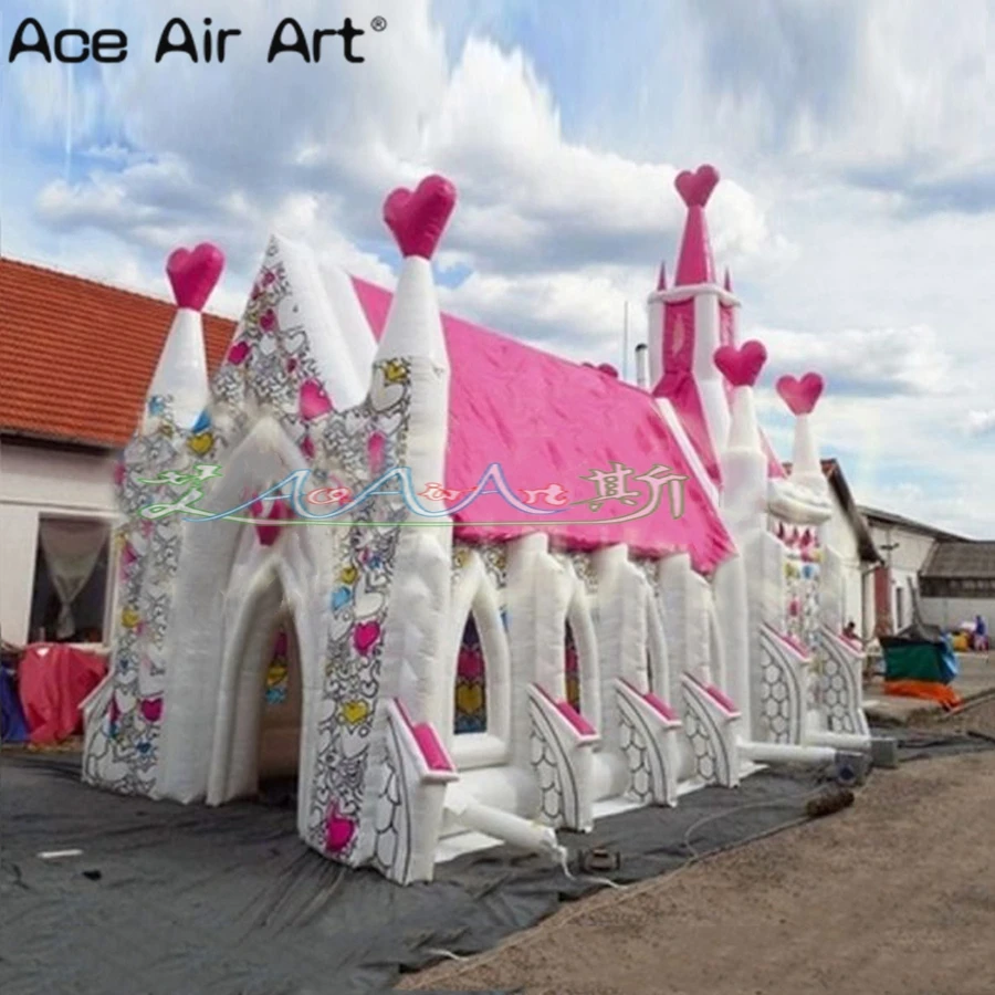 Bestellen Außen Riesigen Hüpfburg Romantische Luft Hochzeit Kirche Zelt Rosa Und Weiß Aufblasbare Haus Festzelt Party Zelt Für Veranstaltungen