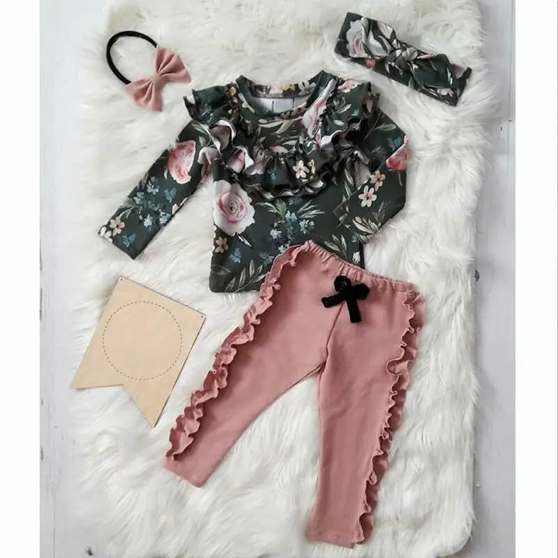 Осенний комплект из 3 предметов для новорожденных девочек детские топы с