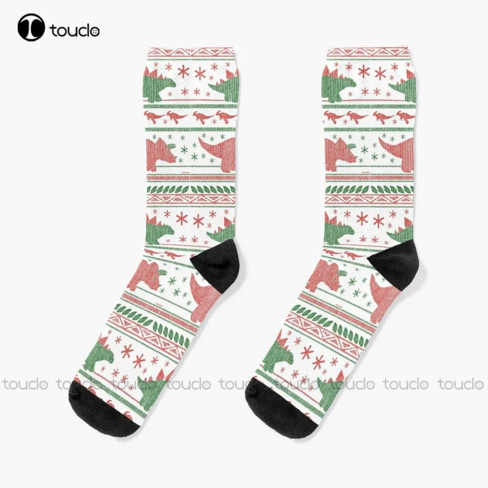 

Christmas Dinos Socks Pink Socks Personalized Custom Unisex Adult Teen Youth Socks 360° Digital Print Christmas Gift Funny Sock