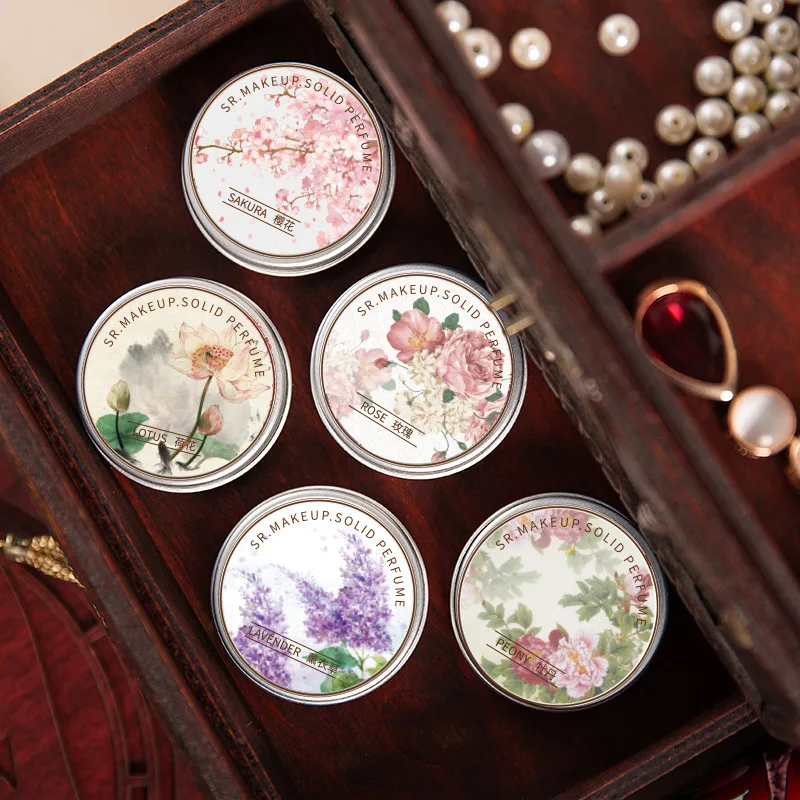 

15g Portable Case Rose /Peony /Lotus/Sakura/Lavender Women Retro Scent Fresh and Elegant For Women Solid Perfume Body Aroma