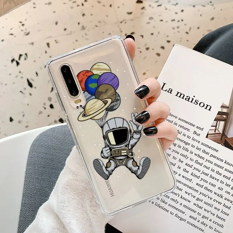 

Cute Cartoon Astronaut Star Phone Case Transparent for Samsung A71 S9 10 20 HUAWEI p30 40 honor 10i 8x xiaomi note 8 Pro 10t 11