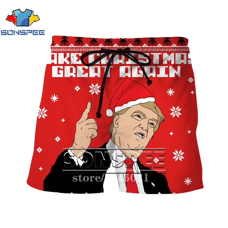 Слоновая кость SONSPEE лето для мужчин женщин Дональд Трамп 3D принт Рождество Снеговик шорты пляжные хип хоп уличные спортивные фитнес эластичные брюки S298 - Цвет: Слоновая кость