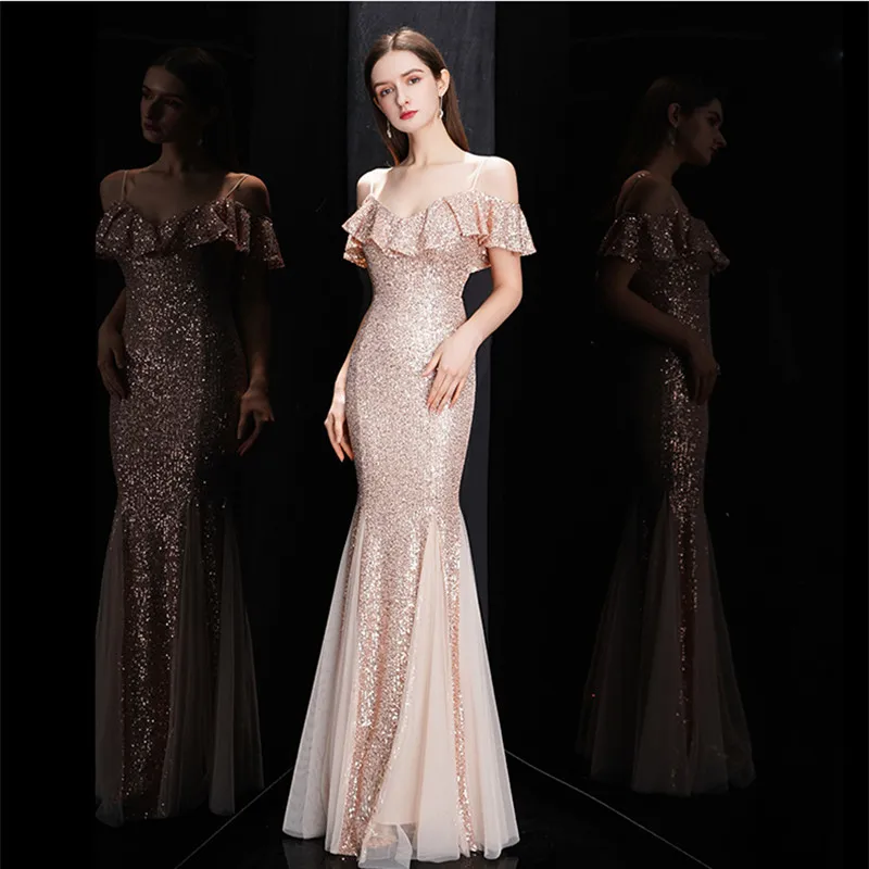 Evening Dress Abendkleider 2020 Formal Sweetheart Rose Gold Sequined Mermaid Dresses Long Robe De Soiree | Свадьбы и торжества
