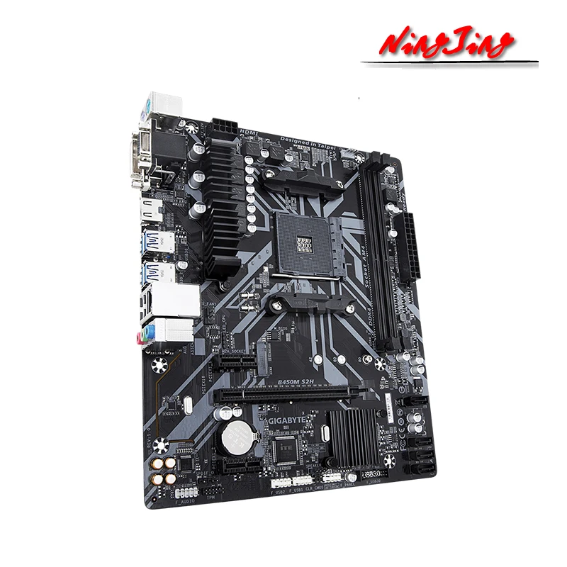 Gigabyte GA B450M S2H (rev. 1.x) Micro ATX AMD B450 2-DDR4 USB 3 1 Gen1 VGA DVI-D 32G M.2 слот двухканальная материнская